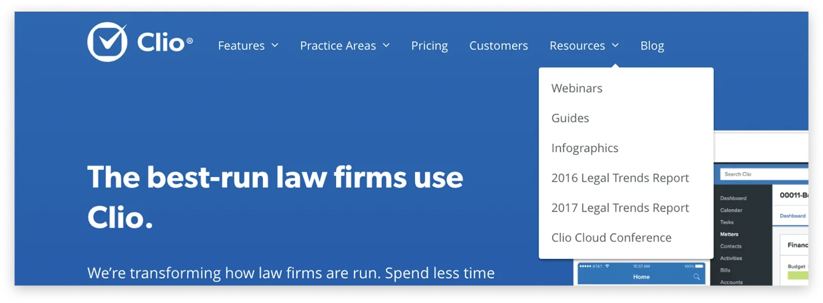 Clio Resources menu before the redesign